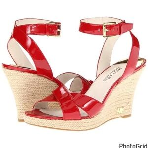 Michael Kors Glossy Red Leather Wedge Sandals